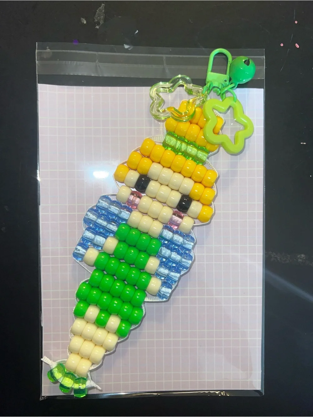 Handmade Beaded Fairy Keychain Charm - Green & Yellow